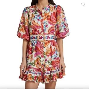 New NWT FARM Rio White Spring Bananas Mini Dress